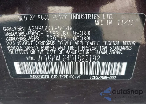 2013 Subaru Impreza 2.0I Sport Premium z USA, uszkodzony, nr VIN JF1GPAL64D1822192